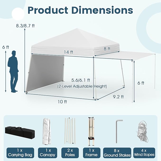 Tangkula 10x9.2 Ft Pop up Canopy with Sidewalls, UPF50+ Outdoor Tent with 8 Stakes, 4 Wind Ropes, Carry Bag, Portable Canopy Tent with Awnings for Camping, Patio, Market