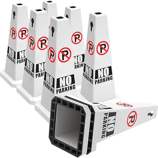 Plastic Traffic Cones, 4-Sided Message Cones, Road Safety Parking Cones, Standing Traffic Warning Signs for Cleaning Area, Garage, No Entry (8, No Parking, Large)