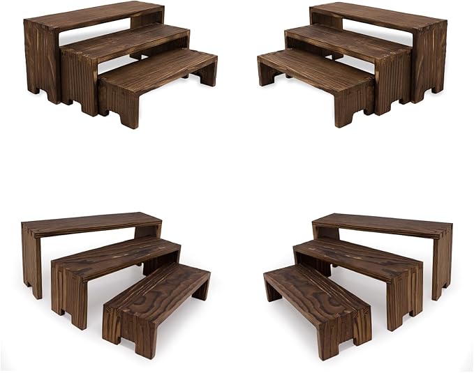 12Pcs Display Riser Wood Risers Cupcake Stand 3 Tier Racks Decorative Rectangular 4 Set Cologne Perfume Organizer Dessert Stands for Vendors Event