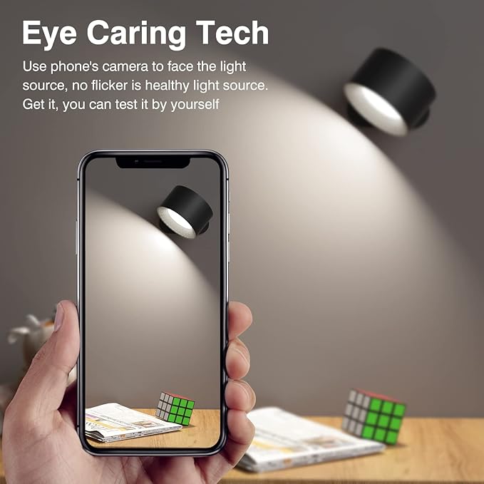 LED Reading Lights, Wall Mounted Sconces with 3 Color Temperatures & 3 Brightness Levels, Rechargeable Battery Operated Touch Control 360° Magnetic Ball for Study Bedside Bedroom