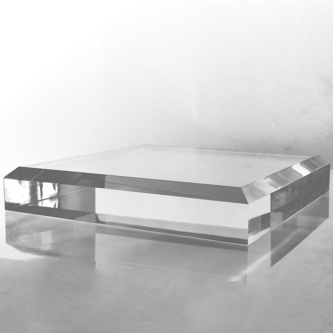 CiaoHER 2in Thickness Beveled Solid Acrylic Display Block Clear Polished Pedestal Stand Riser Solid Base (12x12)