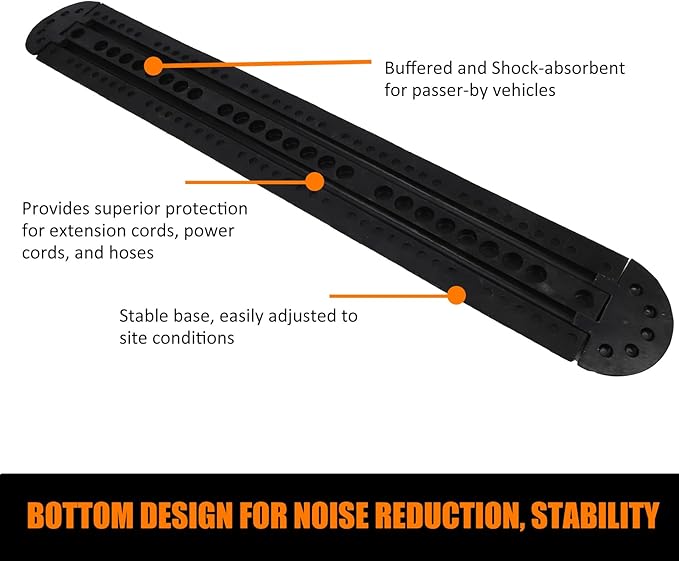 84" Heavy Duty Rubber Speed Bumps for Driveway & Parking - 2 Channel Cable Protector Ramps with End Caps & 6 Bolt Spikes for Asphalt & Gravel Roads