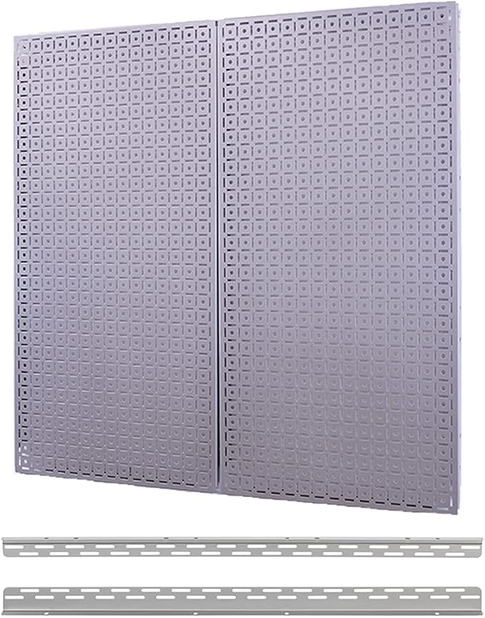 OmniWall Pegboard 2- Panel Side-by-Side Set 32-Inch Tall x 32-Inch Wide Metal Pegboard for Garage & Home Storage Silver