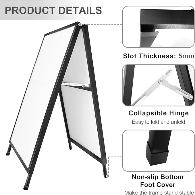 A Frame Sidewalk Sign 24x36 Inches Sandwich Board Signs Outdoor, Heavy Duty Double-Sided A Frame Sign Holder with 2 Anti-Glare Covers & Corrugated Plastic Boards, 2 Pack