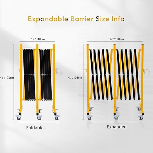 GYMTIME Industrial Expandable Metal Barricade, 16 Feet, Easily Assembled Safety Barrier with Casters, Flexible Mobile Gate, Adjustable Traffic Fence