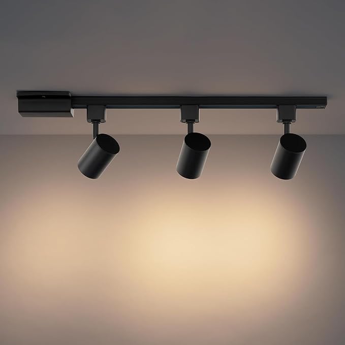 Amped Collection 3-Light 48in Field Cuttable LED Track Lighting Kit with 3 LED 5-CCT Selectable Track Heads, 4ft Track, End Caps, Floating Feed in Black Finish