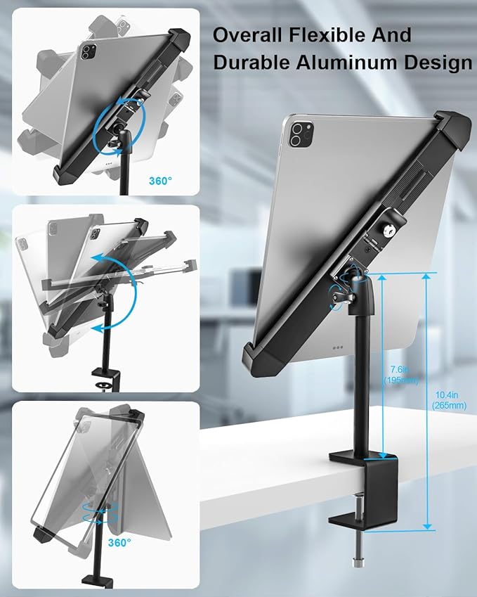 woleyi Anti Theft Desktop Tablet Kiosk Stand for 9-14" Tablet - 360° Swivel Tablets POS Stand Display Holder with Dual Security Lock and Key, Compatible iPad Pro 13/Air, Surface Pro/Go, Galaxy Tabs