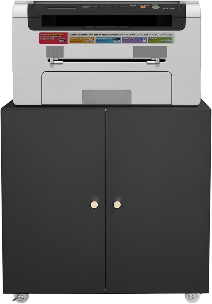 Metal Printer Stand with Storage, Heavy Duty 3D Printer Cabinet on Wheels for Home Office, Table for Printers with Adjustable Shelf Under Desk File Storage Black 23.6''H
