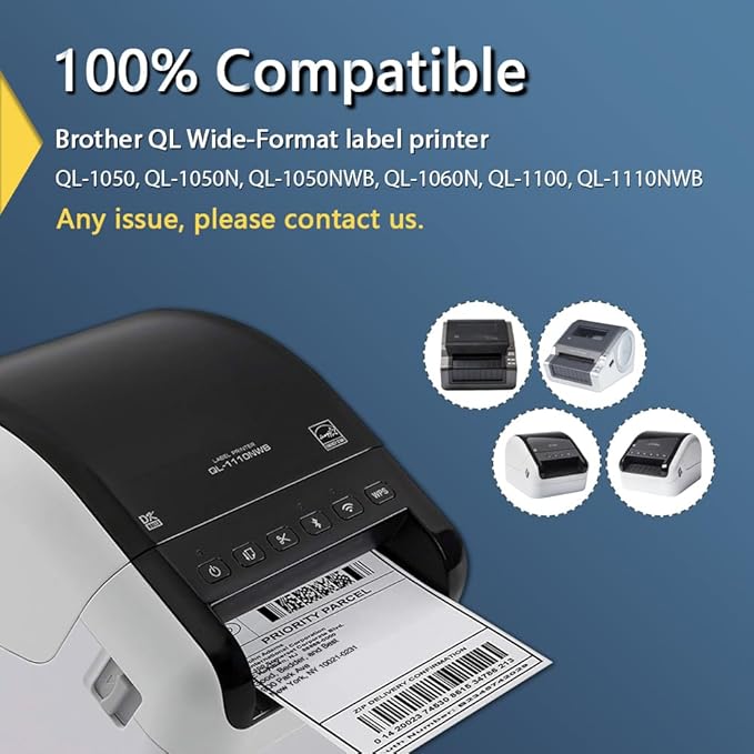 BETCKEY - Continuous Length Shipping Labels Replacement for Brother DK-2243 (4 in x 100 ft), Compatible with Brother QL Label Printers [6 Rolls/Continuous Labels, Orange]