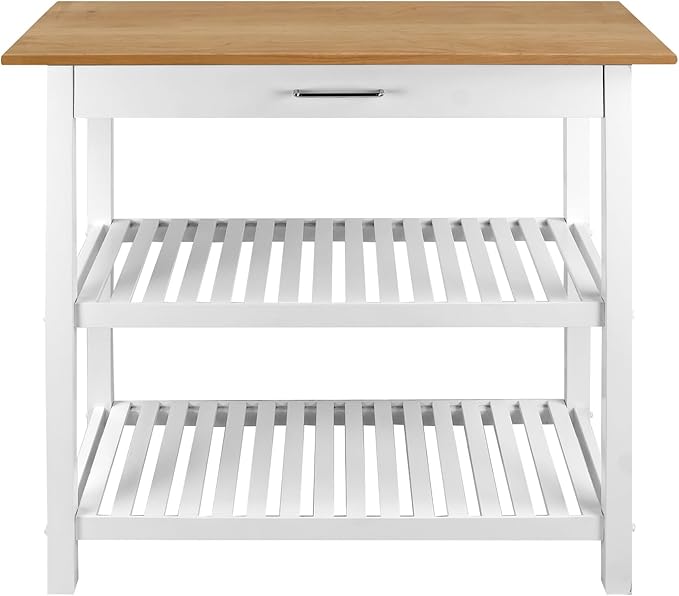 Island Oasis Solid Wood Kitchen Island with Drawer, Stainless Steel Towel Bar and Open Storage Multi-Purpose Prep Table for Home Kitchens Natural Maple and White