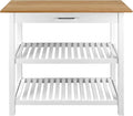 Island Oasis Solid Wood Kitchen Island with Drawer, Stainless Steel Towel Bar and Open Storage Multi-Purpose Prep Table for Home Kitchens Natural Maple and White