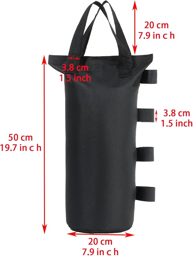 Canopy Weight Sand Bags with Water Storage Bags, Heavy Duty Tent Anchor Bags, 19.7 x 7.9 inches, Black (Black, 4 sandbags+4 Water Bags)