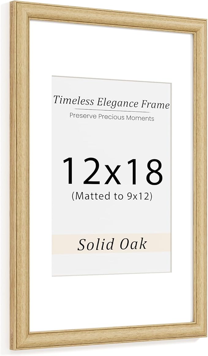 Natural Oak 12x18 Picture Frames Mat to 9x12 Picture Display,Original Wood Handcrafted Certificate Frame,Wooden Frame 12x18 with Tempered Glass Graduation Family Wedding Photo Wall Mounted