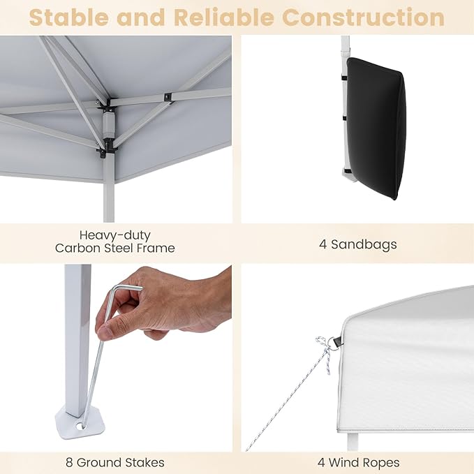 Tangkula 10x10 FT Pop Up Canopy, Outdoor Canopy Tent with 2 Removable Sidewalls & 2 Zippered Doors, Heavy-Duty Carbon Steel Frame, Wheeled Bag, 4 Sandbags, 8 Stakes, 4 Wind Ropes for Party Event