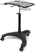 EHO Mobile Laptop Standing Desk Carts on Wheels with Stationery Storage, Pneumatic, Height Adjustable Rolling Stand, Sit to Stand Computer Cart, Workstation for Home, Office, Medical and School