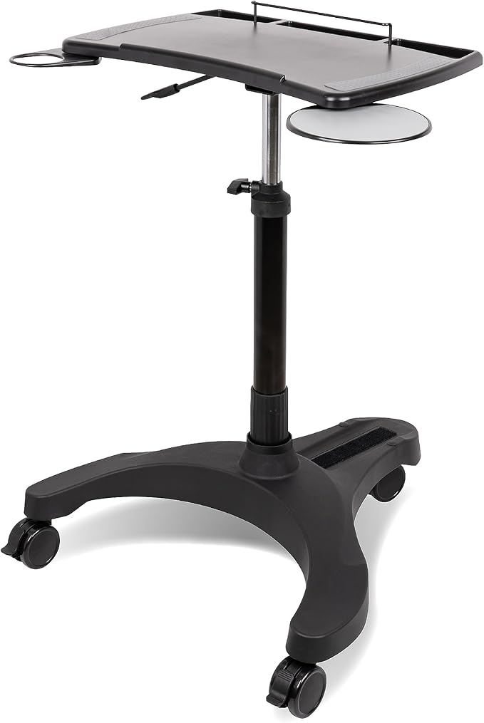 EHO Mobile Laptop Standing Desk Carts on Wheels with Stationery Storage, Pneumatic, Height Adjustable Rolling Stand, Sit to Stand Computer Cart, Workstation for Home, Office, Medical and School
