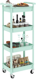 Utility cart with Tabletop 4 Tier Rolling Cart Organizer with Wheels Movable Storage Cart for Office, Living Room, Kitchen, Craft Room, Green