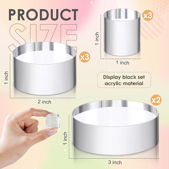 Remerry 8 Pcs Acrylic Round Blocks for Display Clear Polished Blocks for Display Clear Acrylic Edge Polished Base Exhibition Riser for Table Showing Cosmetics Collectibles Figures (Mixed Sizes)