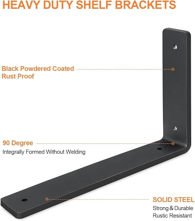 Floating Shelf Bracket 12 Inch, 4 Pack Heavy Duty Shelf Brackets, Black Wall Shelf Bracket for DIY Decorative with Mounting Hardware