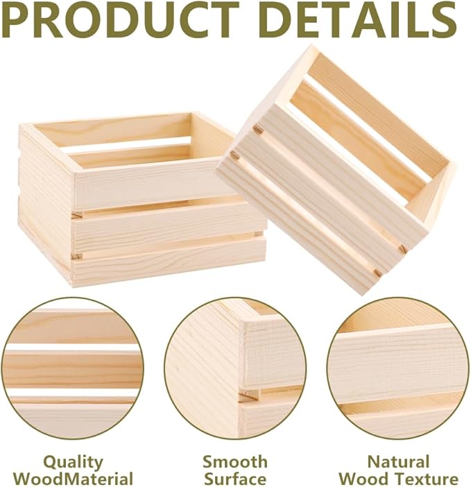 GRETJOB 12PCS 5" Wooden Crates, Nesting Rustic Wood Storage Boxes Set, Farmhouse Decorative DIY Craft Containers for Home, Office, Bathroom, Closet Display and Organization (12 PCS)