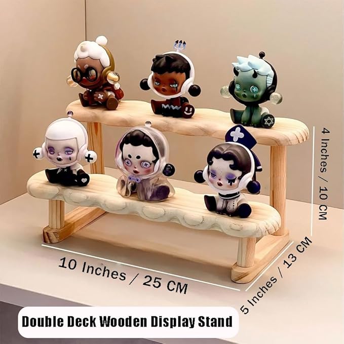 Double Deck Wooden Display Riser Stand, Minifigures Doll Model Organizer Stand,Small Plant Perfume Jewelry Storage Rack for Desktop Window Sill Bar