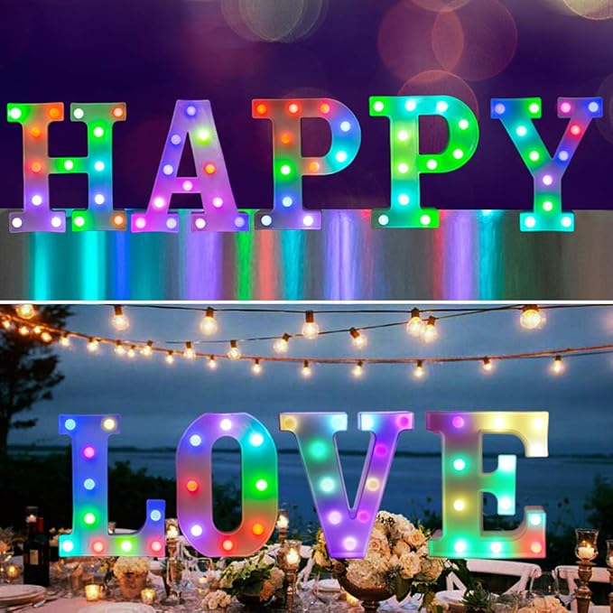 Pooqla Colorful LED Marquee Lights with Remote – Light Up Signs – Party Bar Letters with Lights Decorations for The Home - Multicolor J