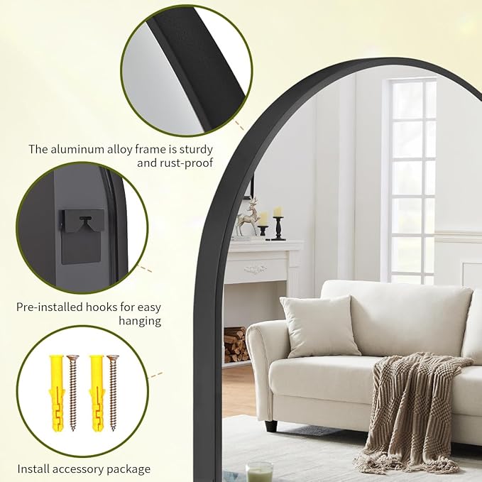 BEAUTYPEAK 30"x40" Arch Bathroom Mirror, Wall Mounted Vanity Metal Frame Mirror for Bedroom, Entryway, Living Room, Black