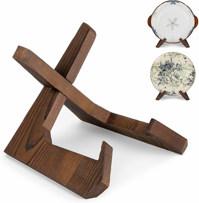 Bowl Stands for Display, 6.5 Inch Plate Holder, Wooden Easel Frame Holder, Display Stand for Large Deep Platters and Dishes, 6.5" H x 9" W x 7.9" D (For Bowls under 5" in Depth)