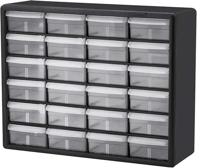 Akro-Mils 24 Cabinet 10724, Plastic Parts Storage Hardware and Craft Cabinet, Black & 10164 64 Drawer Plastic Parts Storage Hardware and Craft Cabinet, 20" x 15.75", Black