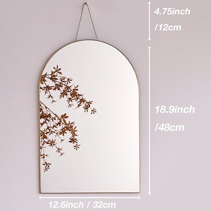 FONDAZZA Gold Arched Wall Mirror 13”x19”-Vintage Hanging Mirror with Chain, Decorative Brass Mirror for Entryway, Bathroom, Bedroom&Living Room, Small Antique Gold Wall Mirror
