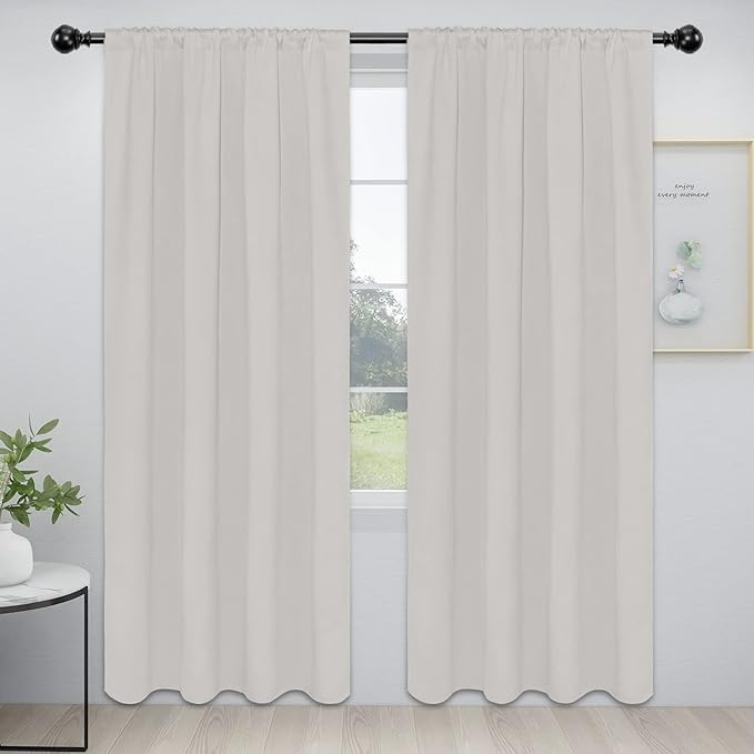 Easy-Going Rod Pocket Blackout Curtains for Bedroom, Room Darkening Window Curtains for Living Room, Thermal Insulated Noise Reduction Solid Window Drapes, 2 Panels (52x96 in, Light Linen)