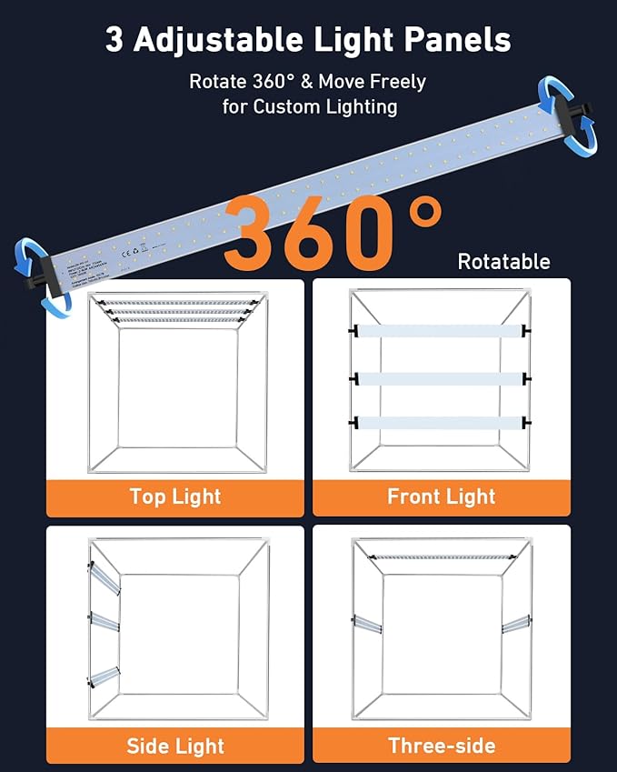 DUCLUS Light Box Photography 39×39 inch, 210 LED Large Photo Light Box with 3 Stepless Dimming Light Panels & 4 Matte PP Backdrops, Professional Photo Background Shooting Tent for Product Photography