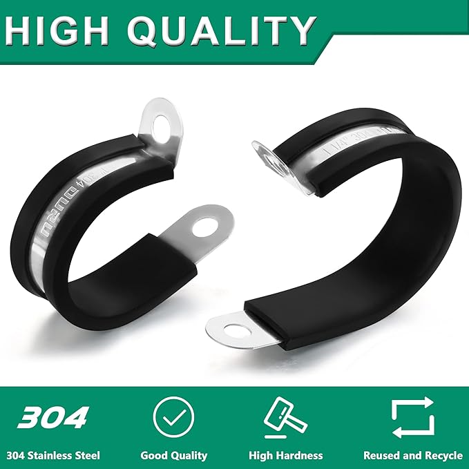 100PCS Cable Clamps 3/4 Inch 304 Stainless Steel Cable Clamps Rubber Coated Cushioned Insulated Cable Clamp,Automotive Wire Clamps,Pipe Clamps,Metal Clamp for Tube,Wire Cord Installation(19mm)