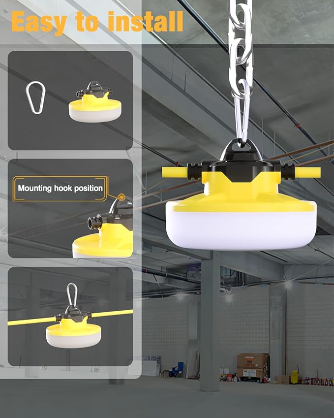 100FT LED Construction String Lights 3 Prong, 130W 16000Lm LED String Work Lights, 5000K Daylight Temporary Lighting for Construction Sites, Jobsite, Renovation, Mine Cave, UL Listed
