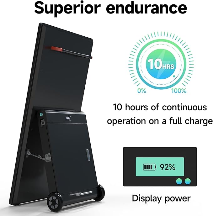 43 inch Rechargeable Portable Outdoor Digital Signage Displays, 2K FHD, IP65 Waterproof, Smart LCD Split Screen, Brightness Auto-Adjustment Movable Advertising Kiosk with Android OS