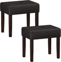Two Leather Vanity Stools, 18.7 Inch Wide Rectangle Ottoman Bench for Makeup Room, A Set Vanity Chair with Wood Legs for Piano Room, Bedroom,Living Room with Customizable (Cherry)