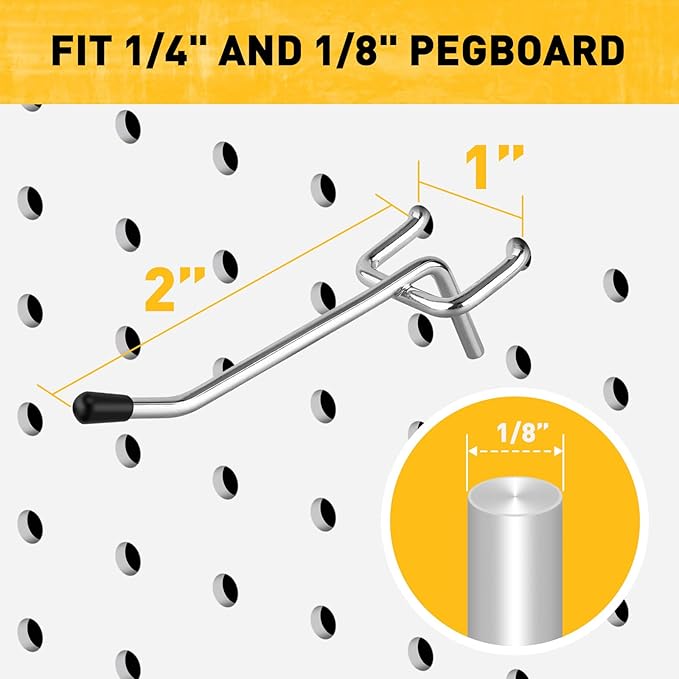 ELEAD 55-Piece 2 Inch Pegboard Hooks, Heavy Duty Peg Board Organizer Accessories, Peg Board Tool Hangers Fit for 1/4" and 1/8" Pegboard Hanging Tools Garage, Workshop, and Craft Storage