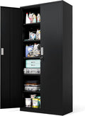 VINGLI Metal Garage Storage Cabinet with 2 Doors and 5 Adjustable Shelves, 71" Tall Steel Lockable File Cabinet, Locking Tool Cabinets for Home Office Garage Gym School (Black)