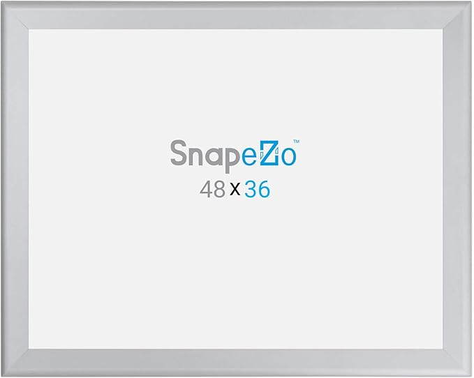 SnapeZo Poster Frame 36x48 Inches, Silver 1.7 Inch Aluminum Profile, Front-Loading Snap Frame, Wall Mounting, Wide Series
