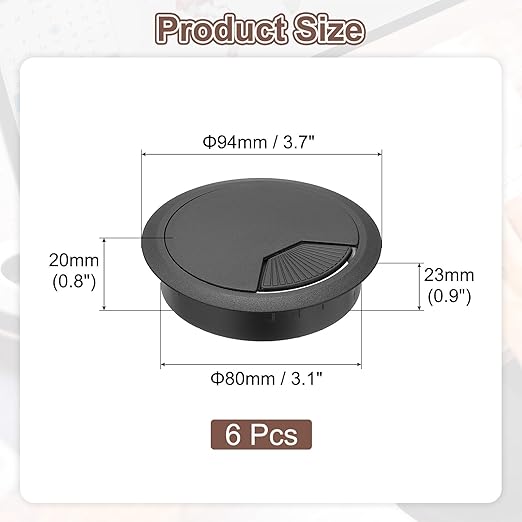 PATIKIL 3 Inch Desk Grommet, 6Pcs Cable Grommet Wire Management Cable Hole Cover Cord Organizer for Office Home Table Countertop, Black