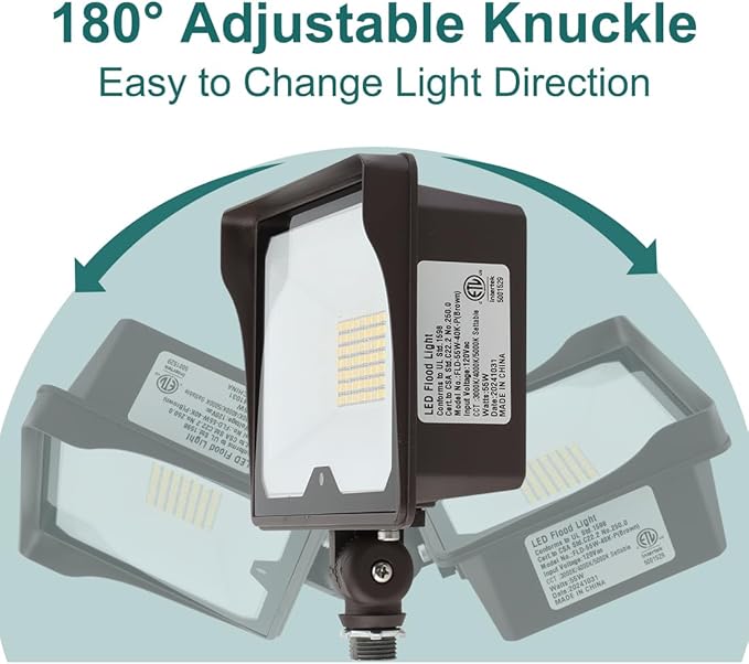kadision 55W LED Flood Light with Dusk-to-Dawn Photocell, 3000K/4000K/5000K Selectable, 120V 6600lm IP65 Waterproof Knuckle Mount Outdoor Security Lights, ETL Listed
