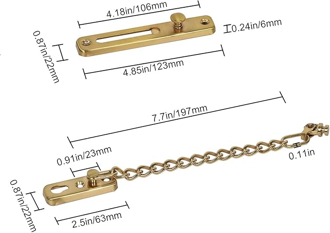 2 Pack Door Chain Lock, KINJOEK Stainless Steel Security Chain Guard with Spring Anti Theft Press Lock, Heavy Duty Polished Door Latch with Screws, Gold