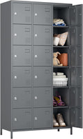 Aobabo 18 Doors Metal Locker for Employees,Metal Storage Locker Cabinet with Lock and Leg, for Office Garage School Home Industrial, Assembly Required, Dark Grey