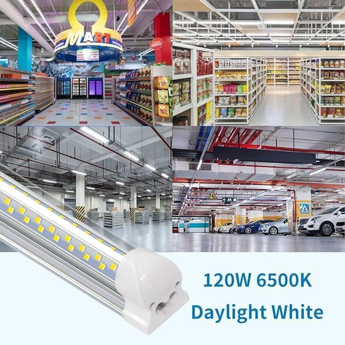 LED Shop Light,8FT 120W 12000LM 6500K,T8 Led Tube Daylight White,No dimmable,V Shape,Linkable,High Output,Clear Cover,8 Foot led Lights Fixture,Garaga Lighting with Plug (10 Pack)