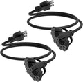 3FT 2 Pack 12 Gauge 3 Outlet Outdoor Extension Cord 12/3 Heavy Duty SJTW Power Cord 3 Way Waterproof Power Cable 3 Prong Grounded 12AWG 15Amp 1875W ETL Listed