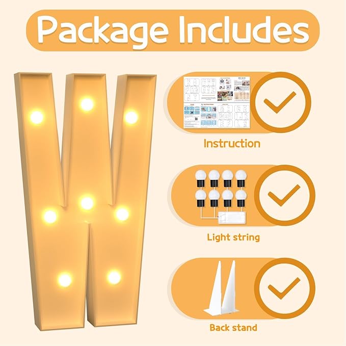 Marquee Letters 3 Feet Tall Large Light Up Letters W Happy Birthday Decorations Wedding Engagement Party Decor Yellow Light Birthday Decorations Balloon Arch Kit Foam Sign W