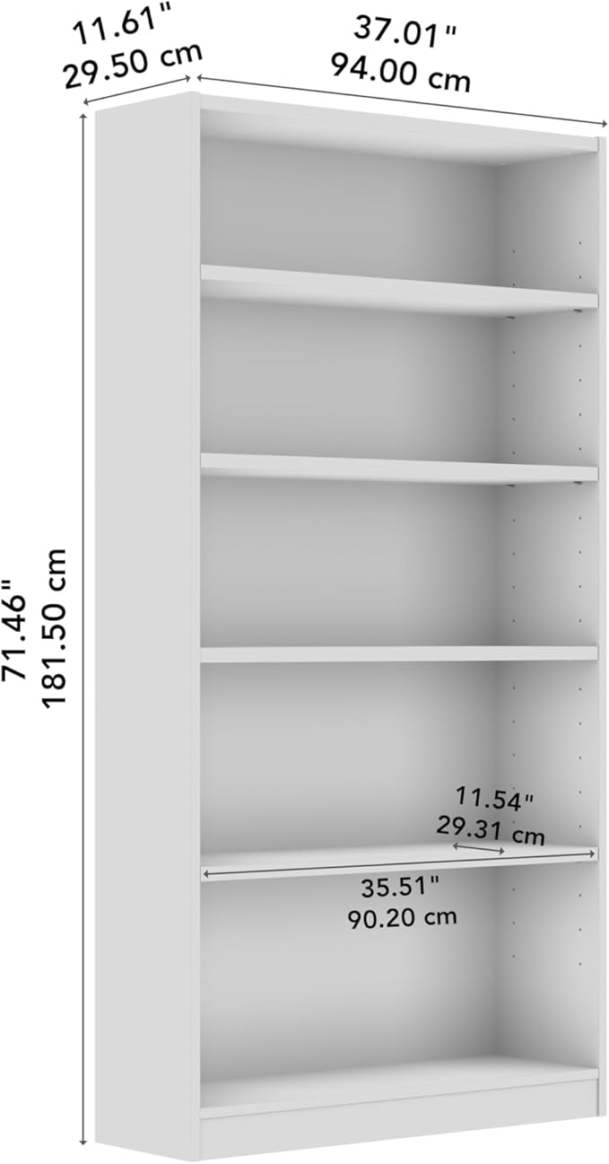 Bush Furniture Universal Tall 5 Shelf Bookcase in Platinum Gray, Vertical Storage and Display Bookshelf for Home Office or Living Room Organization