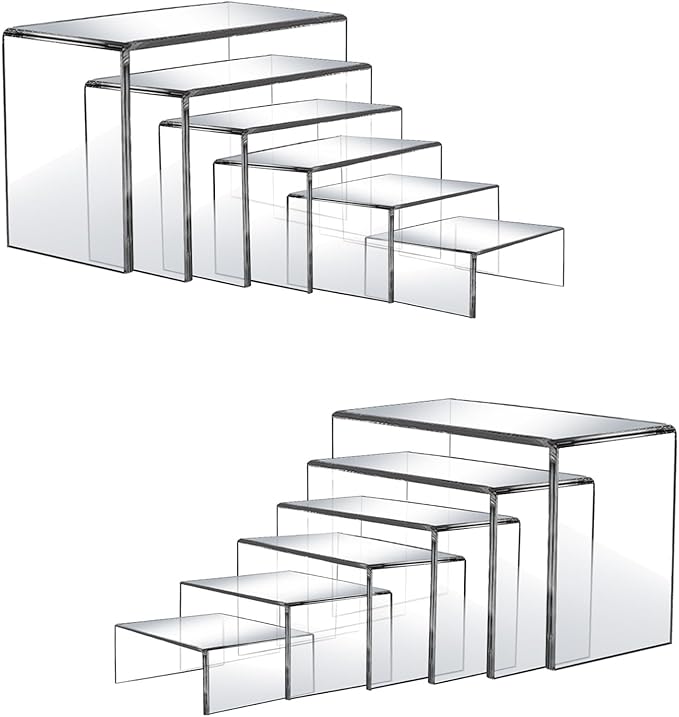 12 Pcs Acrylic Display Risers, 2 Sets Small Size Clear Acrylic Risers, 0.15" Thick Display Stands for Dessert, Cupcake, Candy, Figure & Jewelry Showcase
