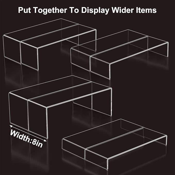 Acrylic Display Riser,8Pcs 12'' Length Tier Display Stands, Thickened to 0.2''(5mm) Acrylic Shelf Risers for Perfume Display,Risers for Buffet Table,Cupcake Stand,Pop Figurines,Tumbler,Food
