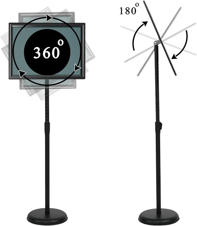 11 x 17 Inch Adjustable Pedestal Sign Holder Poster Stand, Heavy Duty Floor Standing Sign Holder Stand Aluminum Snap Open Display Frame for Vertical and Horizontal View Sign Displayed(Black)